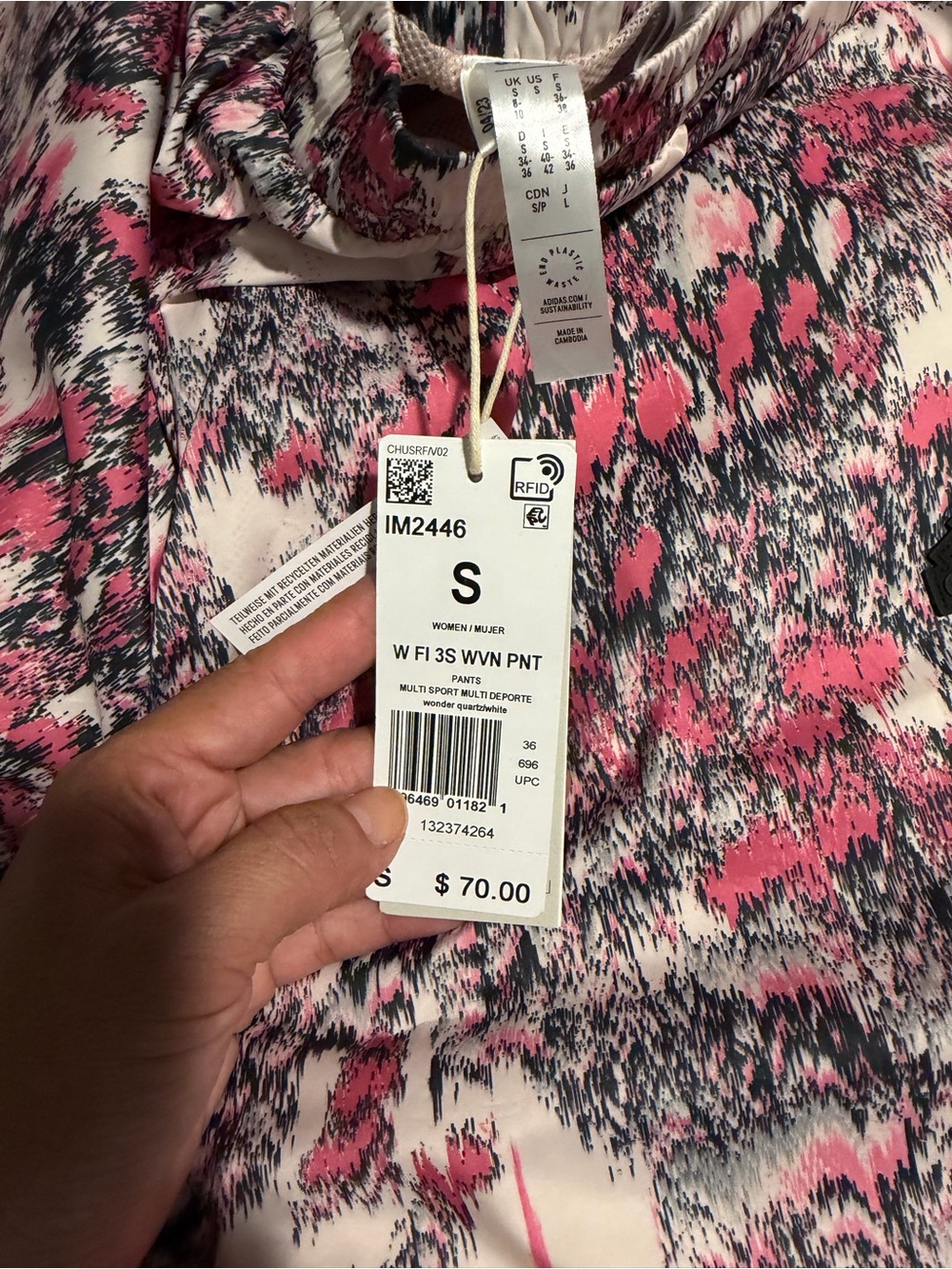 adidas Pink Floral Wide Leg Track Pants with Black 3-Stripes - Picture 6 of 7
